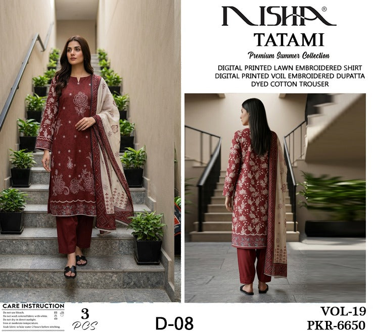 *Tatami By Nisha Embroidered Lawn Available in 3Pcs*