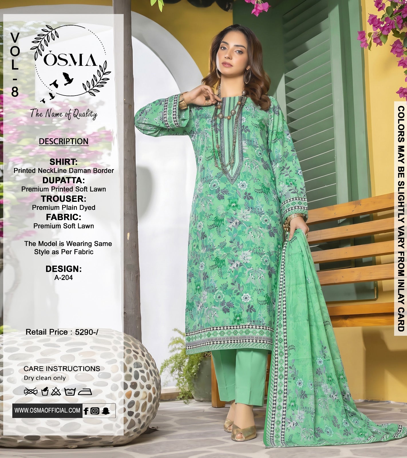*OSMA Neckline Daman Printed Lawn  3Pice