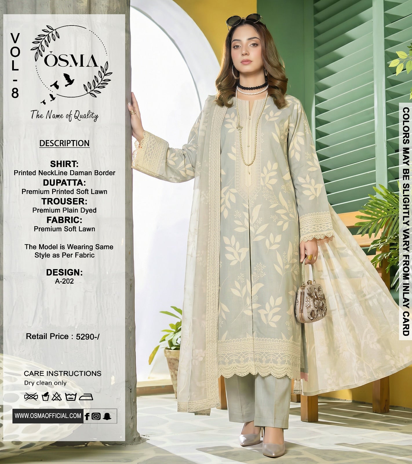 *OSMA Neckline Daman Printed Lawn  3Pice