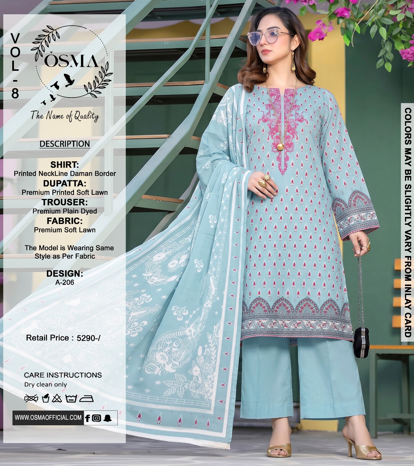 *OSMA Neckline Daman Printed Lawn  3Pice