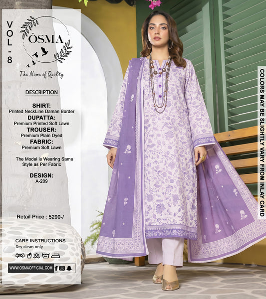 *OSMA Neckline Daman Printed Lawn  3Pice