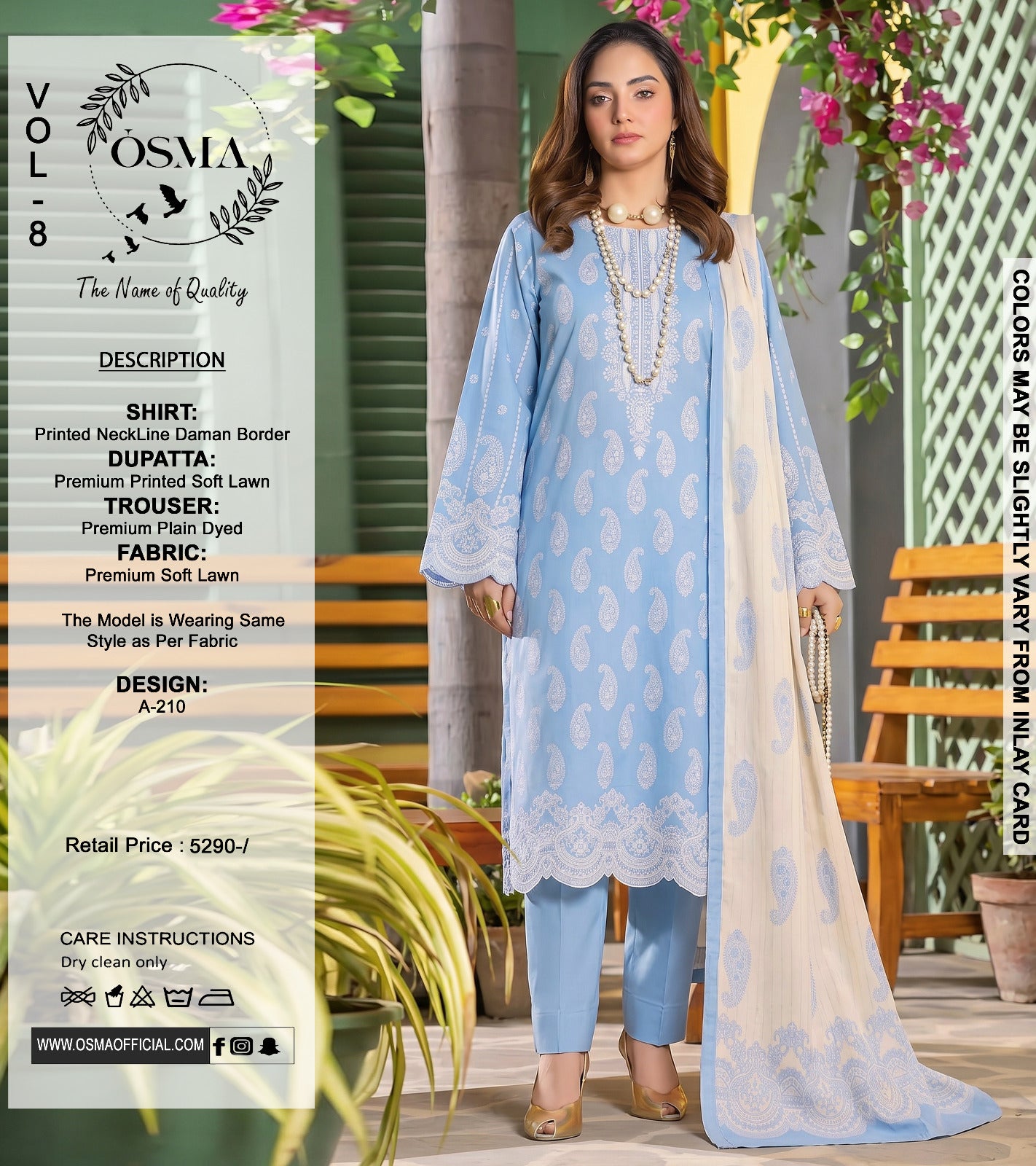 *OSMA Neckline Daman Printed Lawn  3Pice
