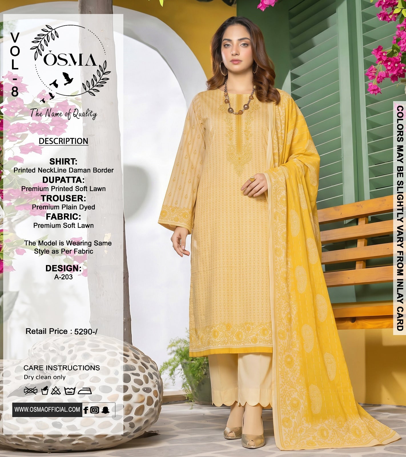 *OSMA Neckline Daman Printed Lawn  3Pice