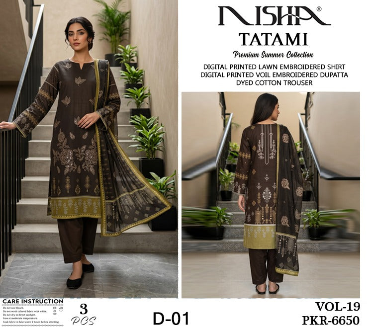 *Tatami By Nisha Embroidered Lawn Available in 3Pcs*