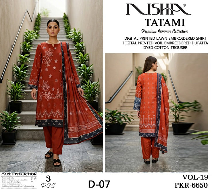 *Tatami By Nisha Embroidered Lawn Available in 3Pcs*