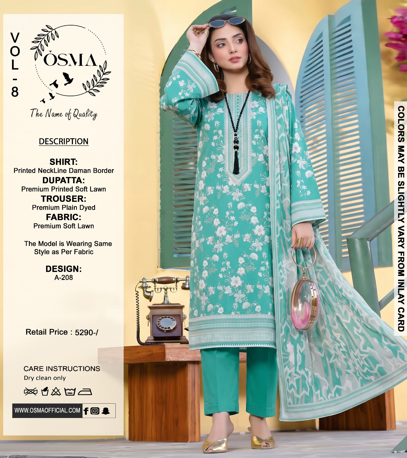 *OSMA Neckline Daman Printed Lawn  3Pice