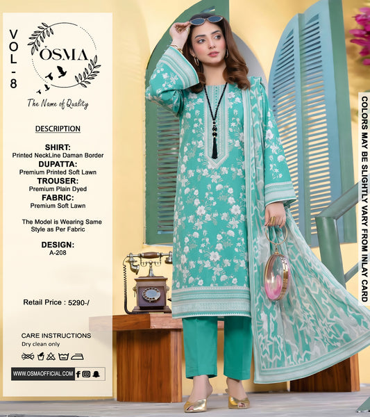 *OSMA Neckline Daman Printed Lawn  3Pice