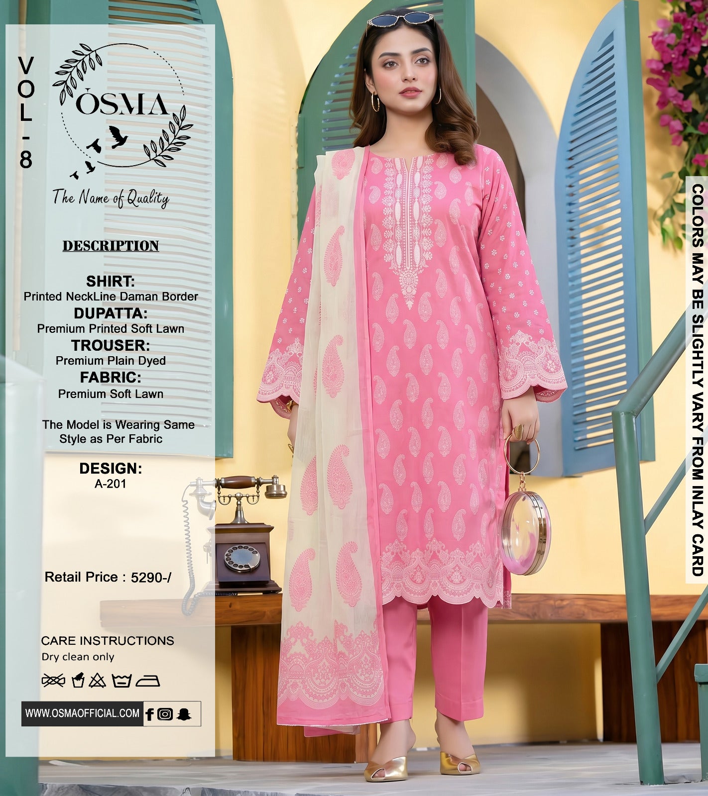 *OSMA Neckline Daman Printed Lawn  3Pice