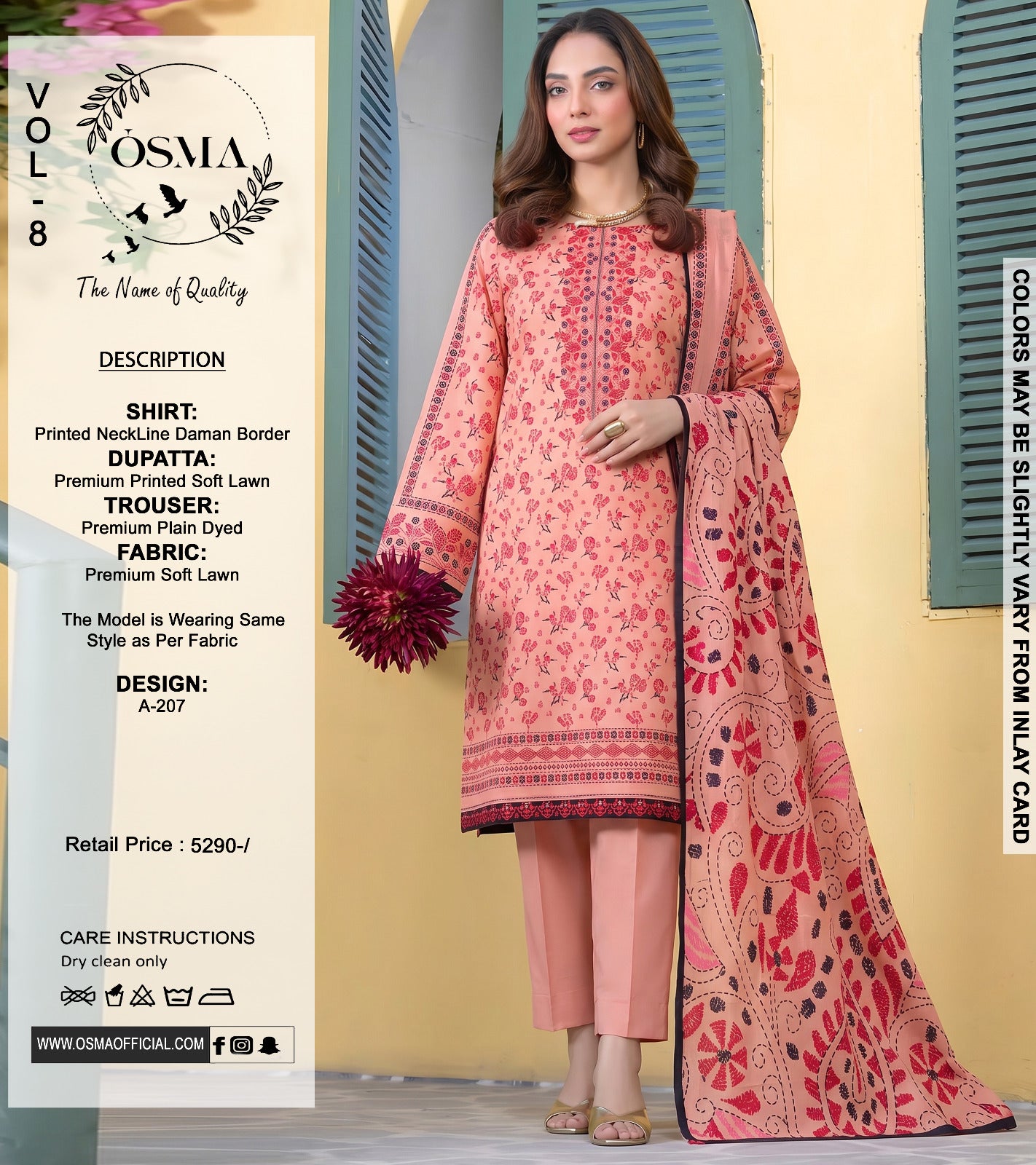 *OSMA Neckline Daman Printed Lawn  3Pice