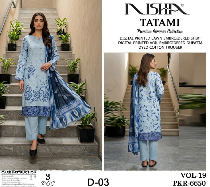 *Tatami By Nisha Embroidered Lawn Available in 3Pcs*