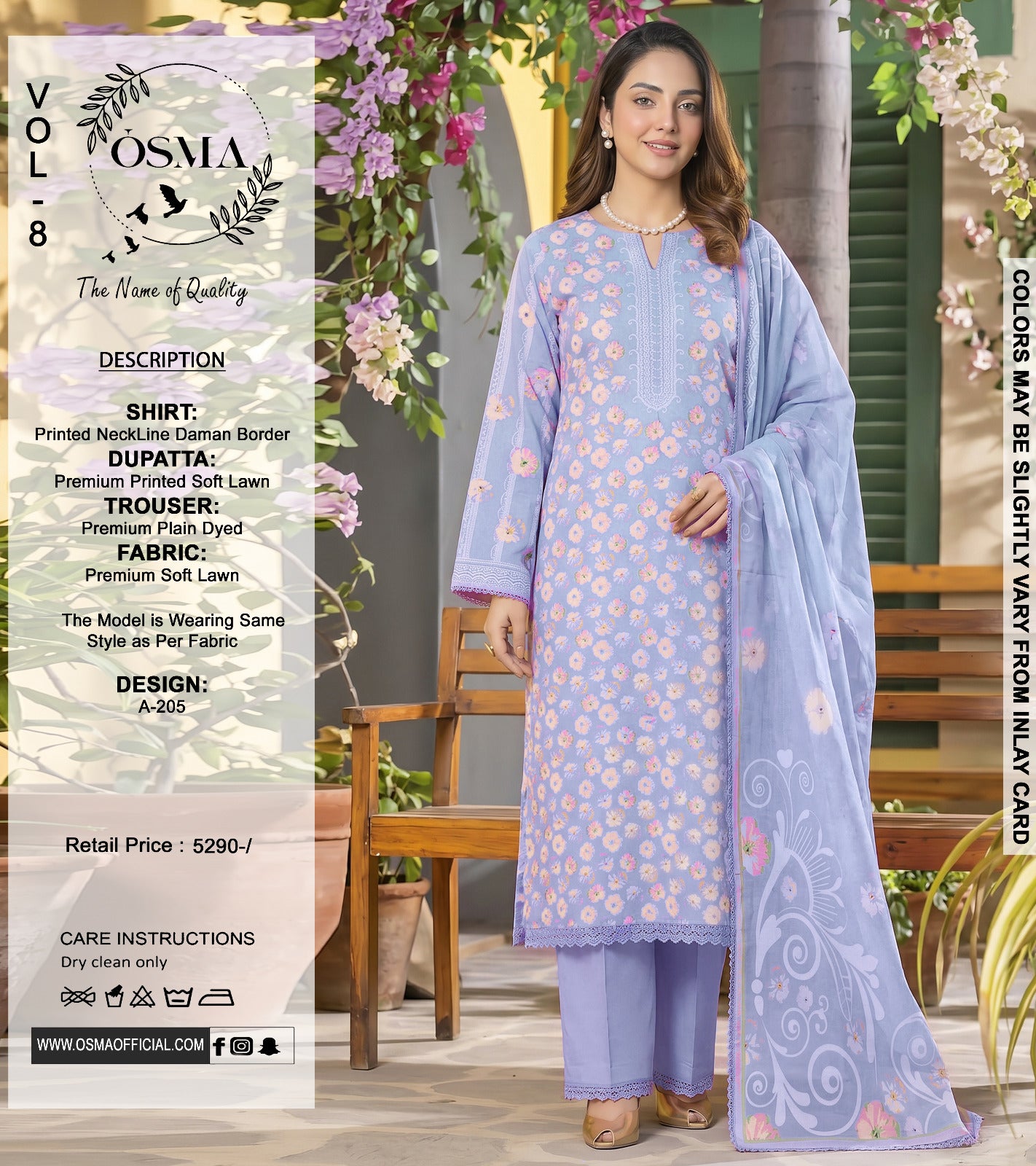 *OSMA Neckline Daman Printed Lawn  3Pice